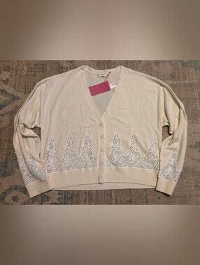 Rhode Marie Lace Embellished Cardigan. Cream. Size XL. NWT